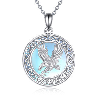 Sterling Silver Round Moonstone Eagle & Celtic Knot Pendant Necklace-31