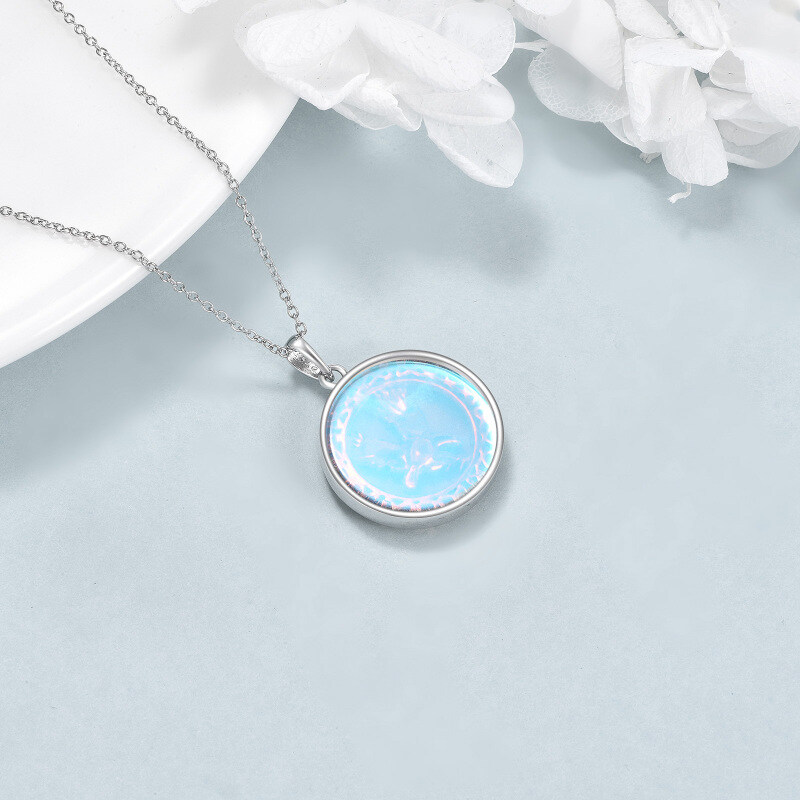 Sterling Silver Round Moonstone Eagle & Celtic Knot Pendant Necklace-4