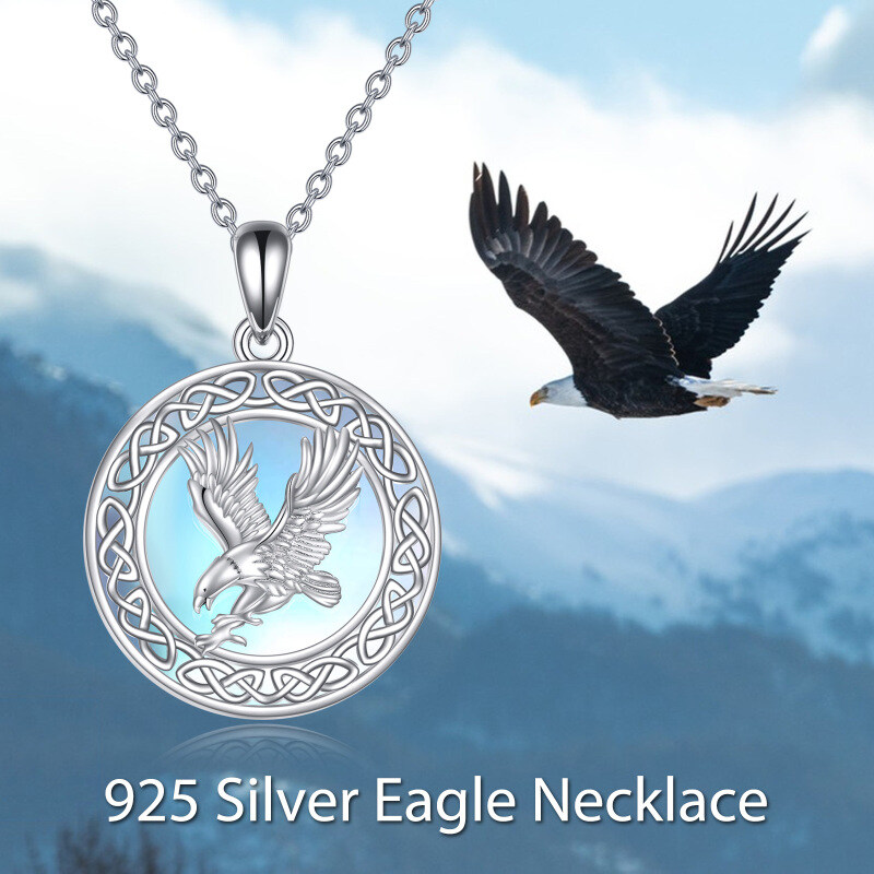 Sterling Silver Round Moonstone Eagle & Celtic Knot Pendant Necklace-5