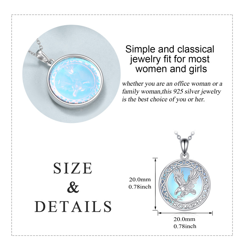 Sterling Silver Round Moonstone Eagle & Celtic Knot Pendant Necklace-6