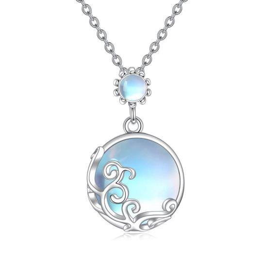 Sterling Silver Round Moonstone Filament Pendant Necklace