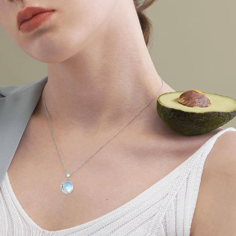 Sterling Silver Round Moonstone Filament Pendant Necklace-2