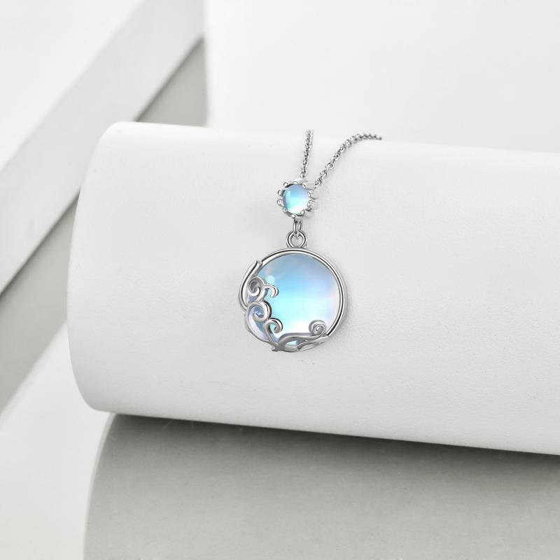 Sterling Silver Round Moonstone Filament Pendant Necklace-3