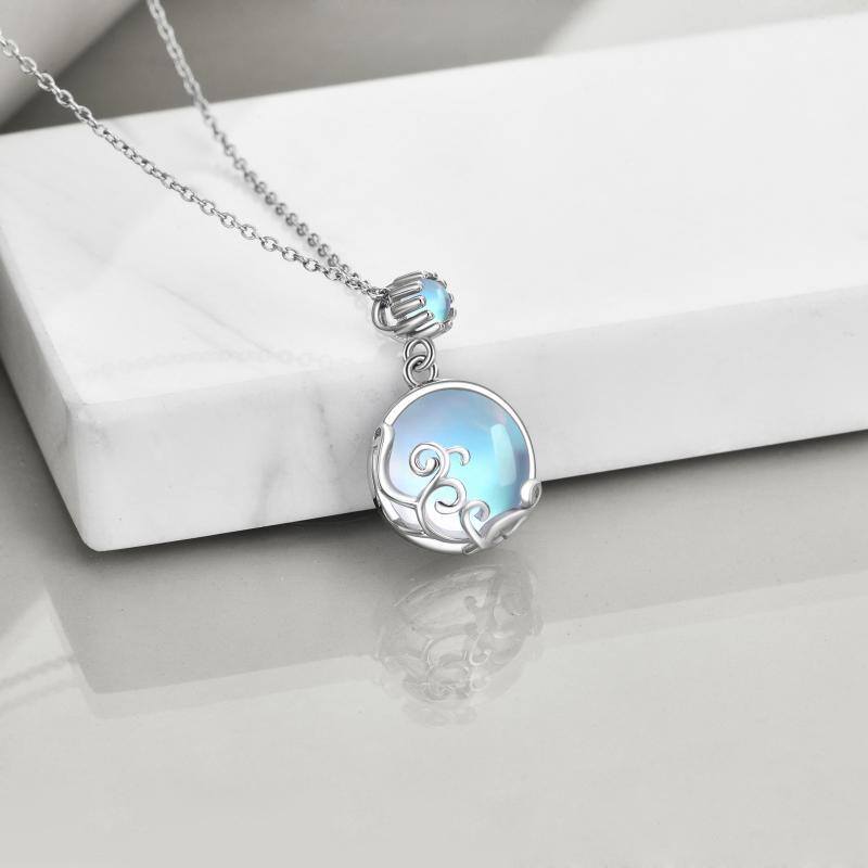 Sterling Silver Round Moonstone Filament Pendant Necklace-4