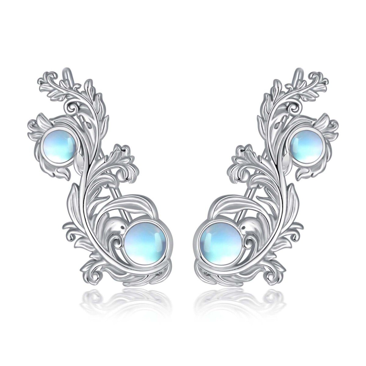 Boucles d'oreilles en argent sterling avec pierres de lune rondes en filigrane-1