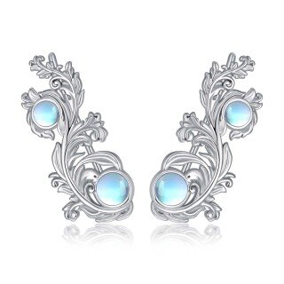 Sterling Silver Round Moonstone Filigree Climber Earrings-3