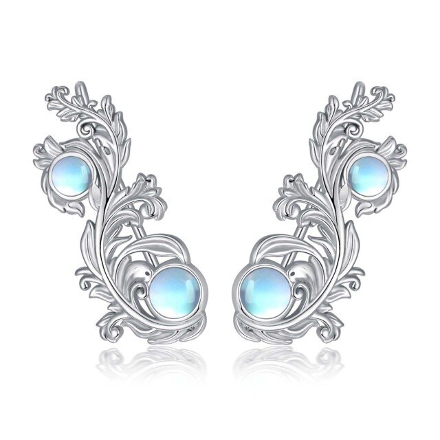 Sterling Silver Round Moonstone Filigree Climber Earrings-2