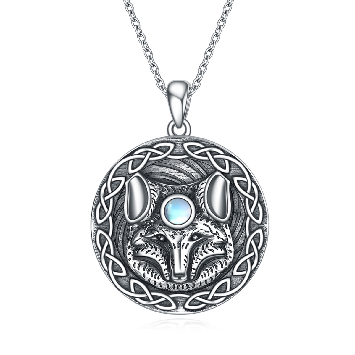 Collier en argent sterling avec pendentif renard en pierre de lune ronde-1