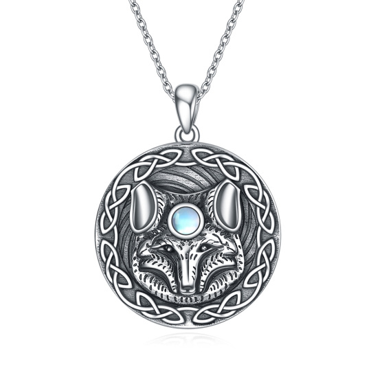 Sterling Silver Round Moonstone Fox Pendant Necklace