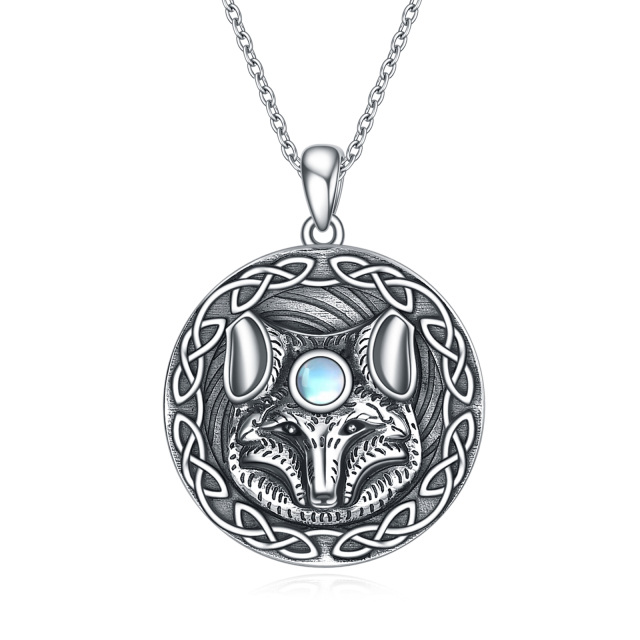 Collana con ciondolo a forma di volpe in pietra di luna rotonda in argento sterling-1