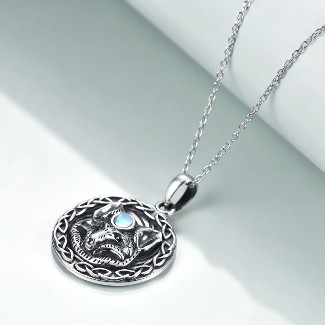 Sterling Silver Round Moonstone Fox Pendant Necklace-4