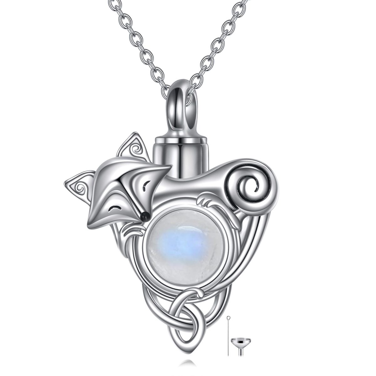 Collana con urna di volpe in argento sterling con pietra di luna rotonda per le ceneri-1