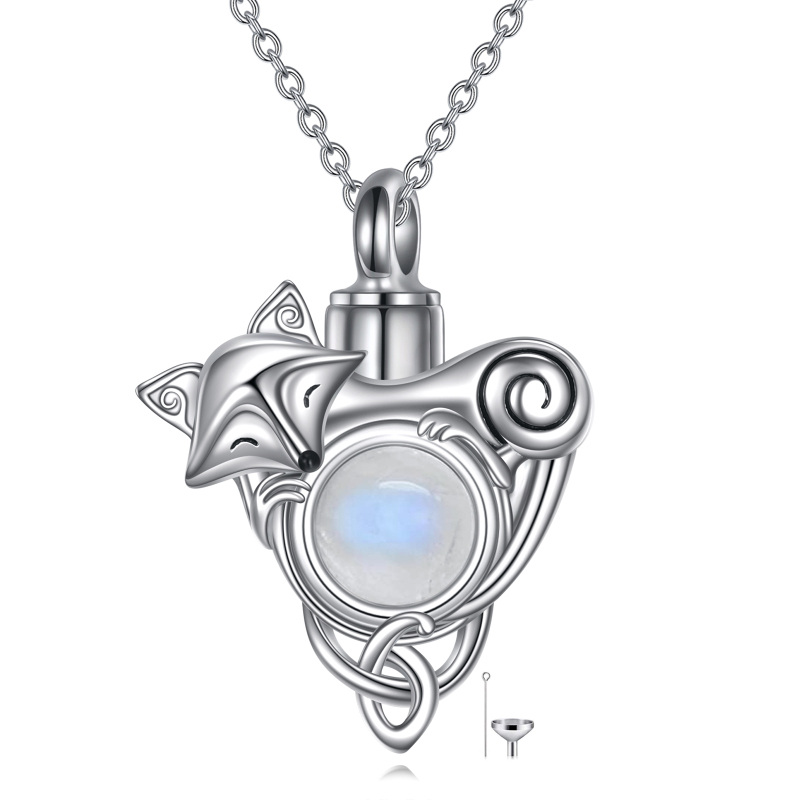Sterling Silver Round Moonstone Fox Urn Necklace for Ashes-15