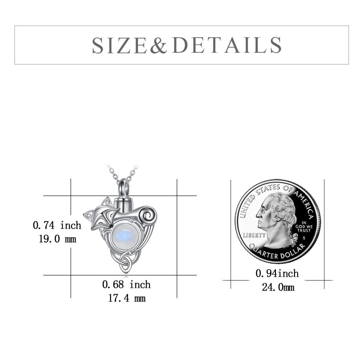 Sterling Silver Round Moonstone Fox Urn Necklace for Ashes-5