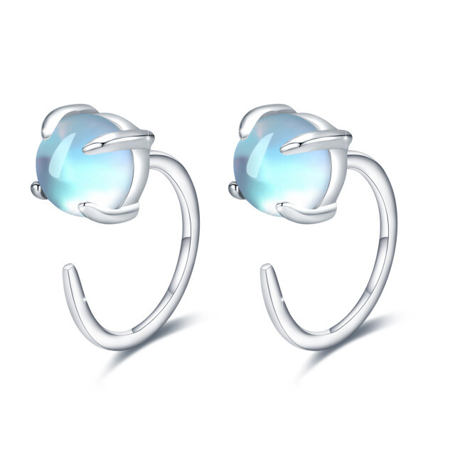 Sterling Silver Round Moonstone Half Hoop Earrings for Women Girls-1