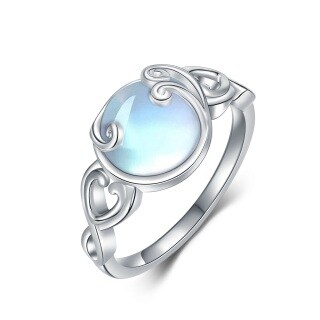 Sterling Silver Round Moonstone Heart Ring-31