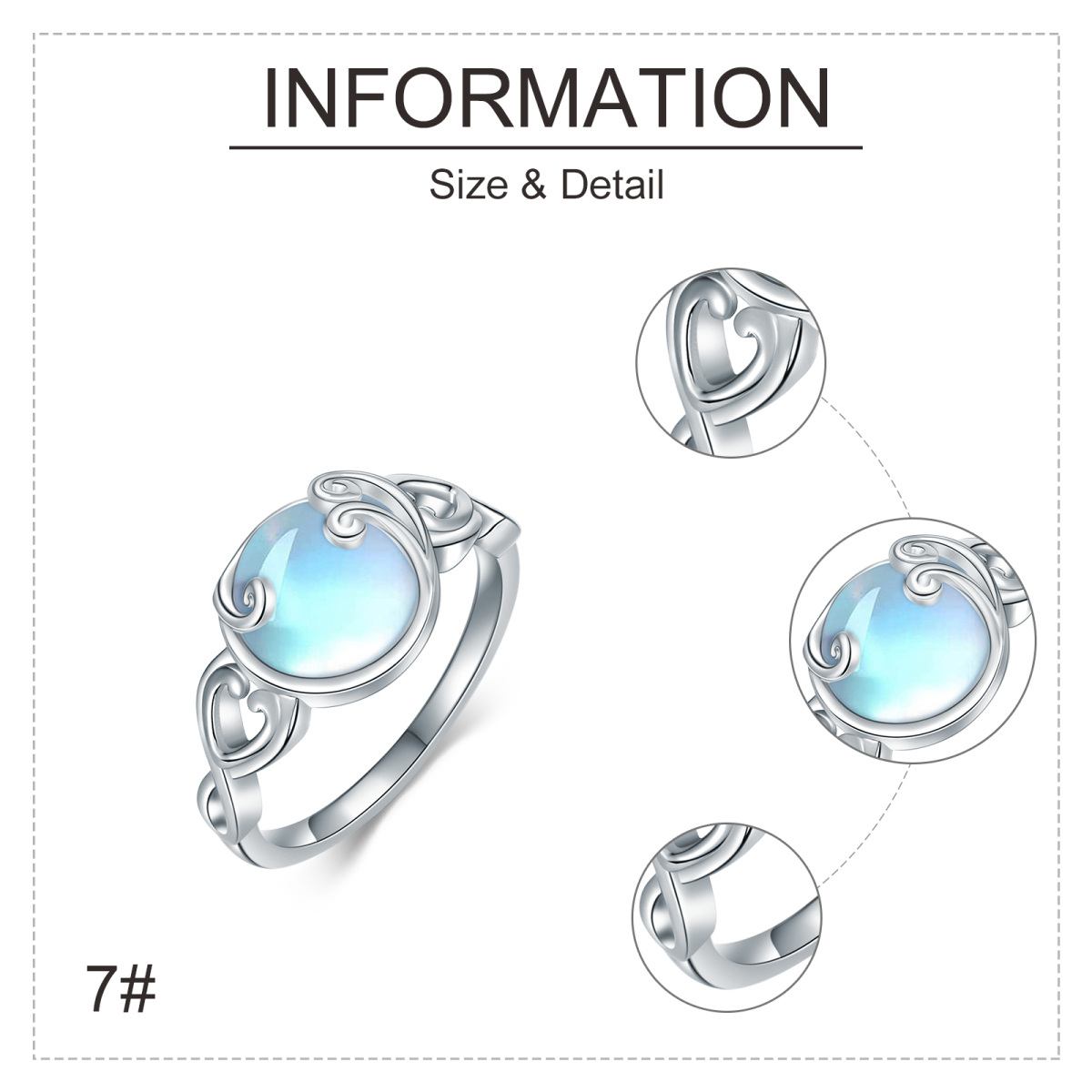 Sterling Silver Round Moonstone Heart Ring-5