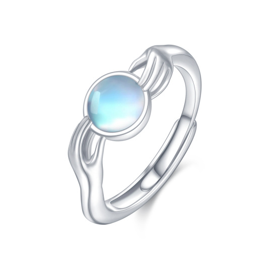 Sterling Silver Round Moonstone Hug Open Ring-2