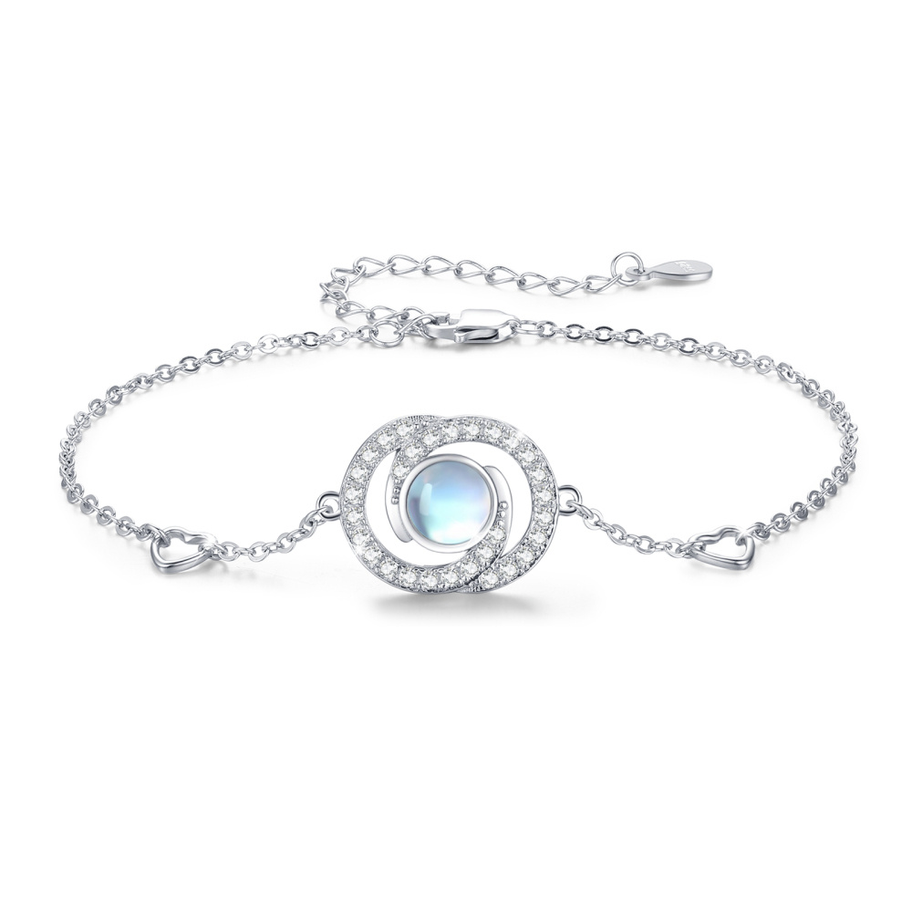 Sterling Silber Runde Mondstein Unendlichkeit Symbol Anhänger Armband-1