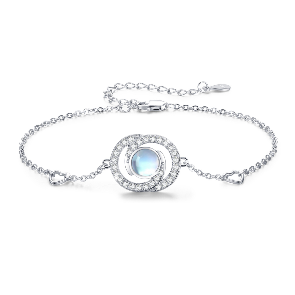 Sterling Silver Round Moonstone Infinity Symbol Pendant Bracelet-1