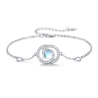 Sterling Silver Round Moonstone Infinity Symbol Pendant Bracelet-4