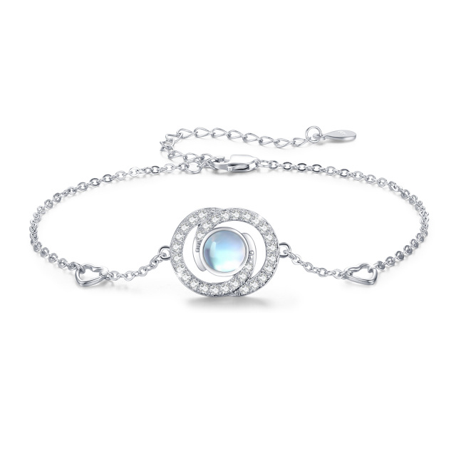 Sterling Silver Round Moonstone Infinity Symbol Charm Bracelet