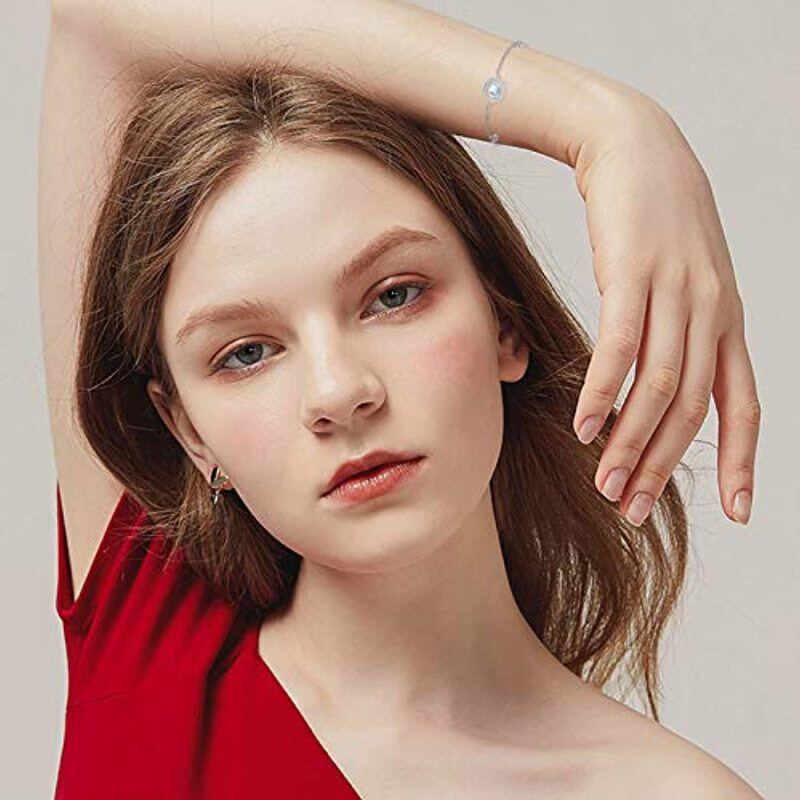 Sterling Silver Round Moonstone Infinity Symbol Charm Bracelet-2