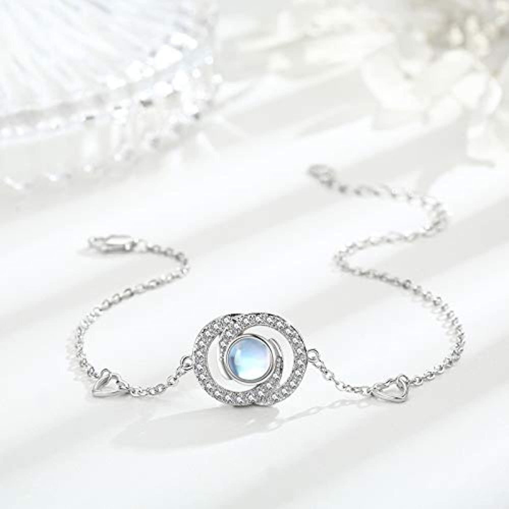 Sterling Silber Runde Mondstein Unendlichkeit Symbol Anhänger Armband-3