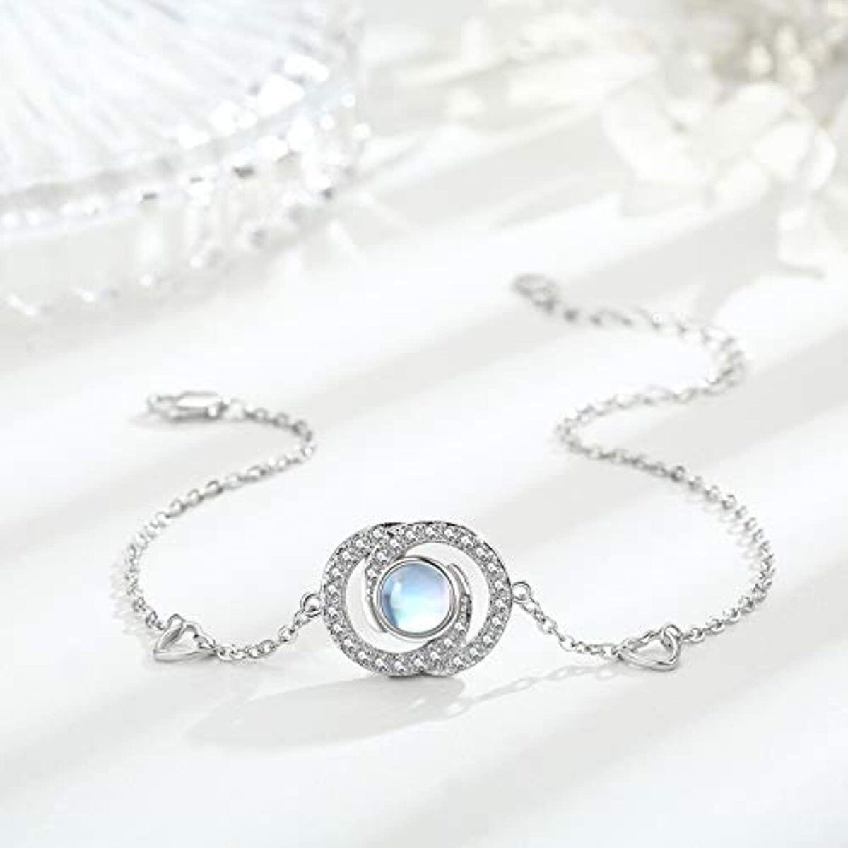 Sterling Silver Round Moonstone Infinity Symbol Pendant Bracelet-3