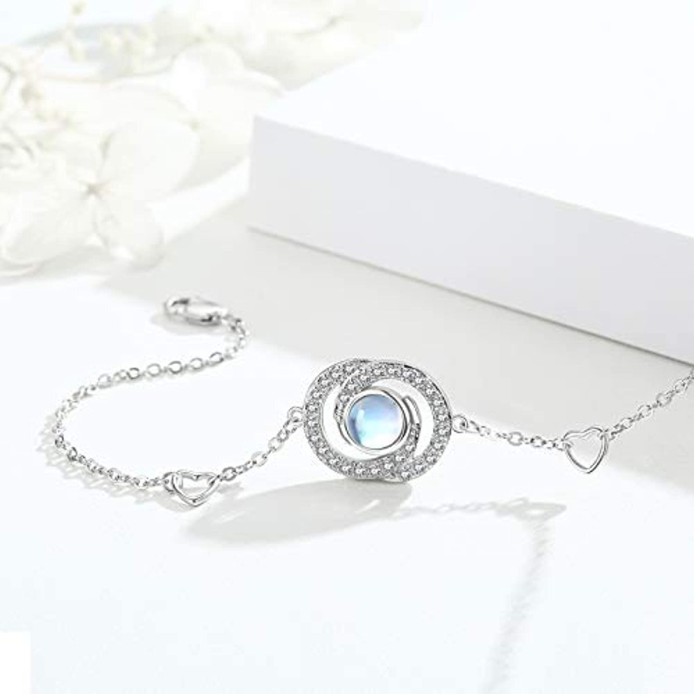 Sterling Silber Runde Mondstein Unendlichkeit Symbol Anhänger Armband-4