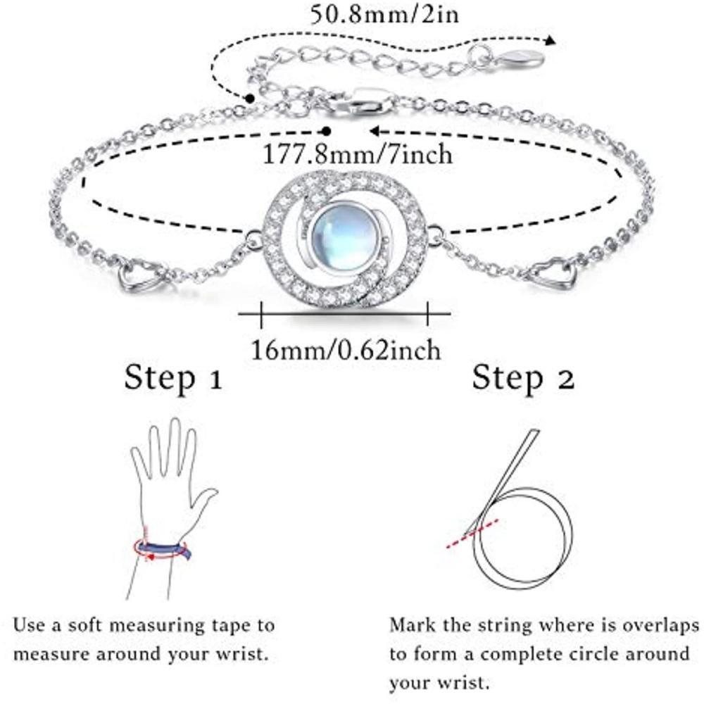 Sterling Silber Runde Mondstein Unendlichkeit Symbol Anhänger Armband-5