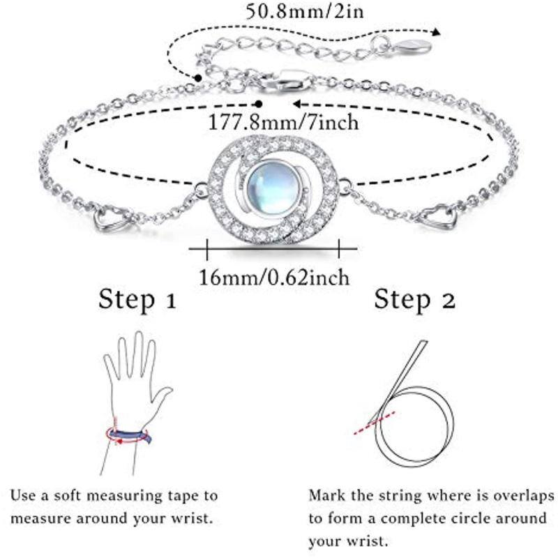Sterling Silver Round Moonstone Infinity Symbol Charm Bracelet-5