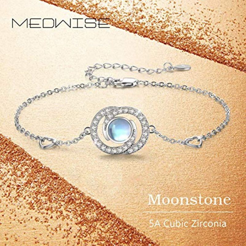 Sterling Silver Round Moonstone Infinity Symbol Charm Bracelet-6