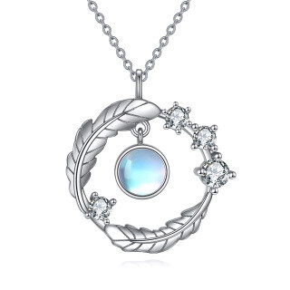 Sterling Silver Round Moonstone Leaves Pendant Necklace-28