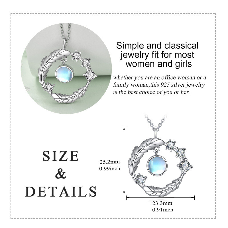قلادة من الفضة الإسترلينية على شكل أوراق حجر القمر المستديرة-5