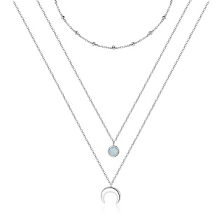 Sterling Silver Round Moonstone Moon Layered Necklace-60