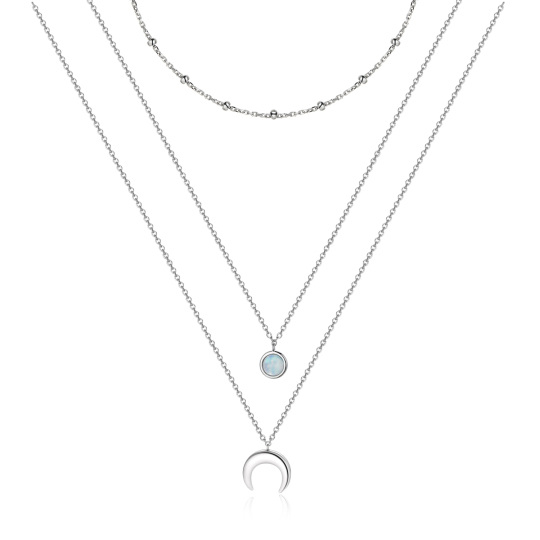 Sterling Silver Round Moonstone Moon Layered Necklace