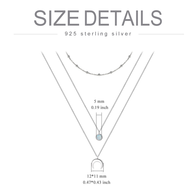 Sterling Silver Round Moonstone Moon Layered Necklace-5