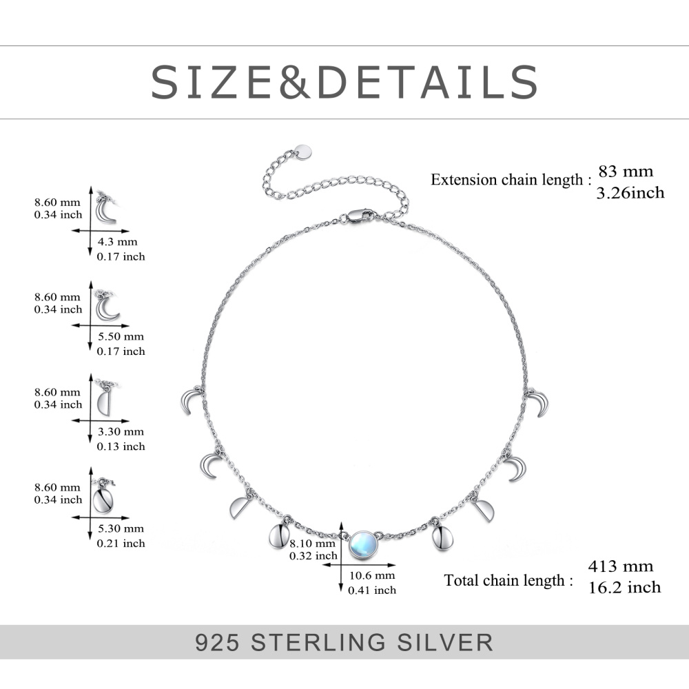 Sterling zilveren ronde maansteen metalen choker ketting-5