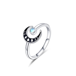 Sterling Silver Round Moonstone Moon Open Ring-41