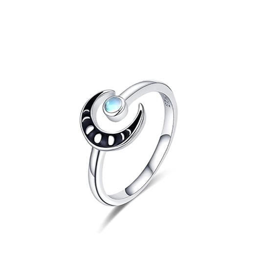 Bague en argent sterling avec pierre de lune ronde