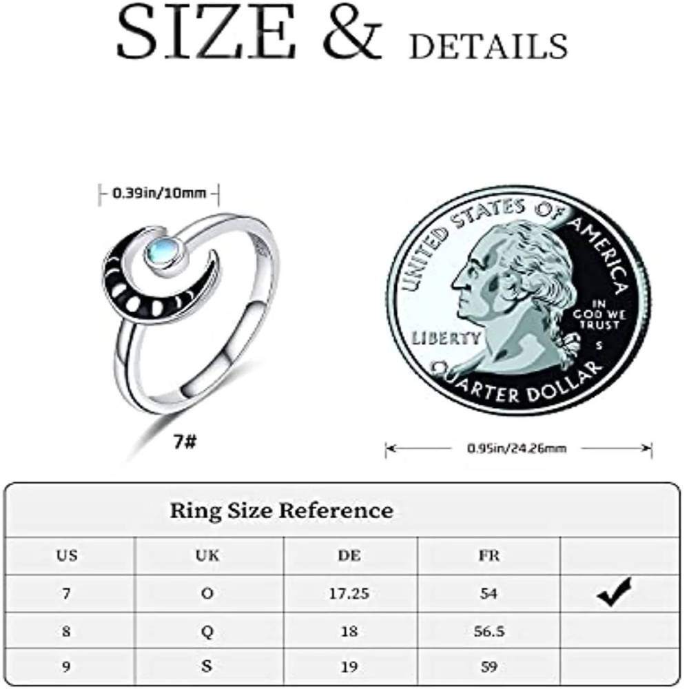 Sterling Silver Round Moonstone Moon Open Ring-5