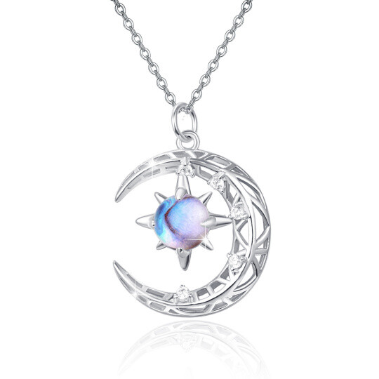 Sterling Silver Round Moonstone Moon Pendant Necklace