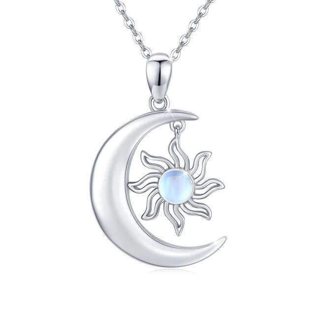 Sterling Silver Round Moonstone Moon & Sun Pendant Necklace