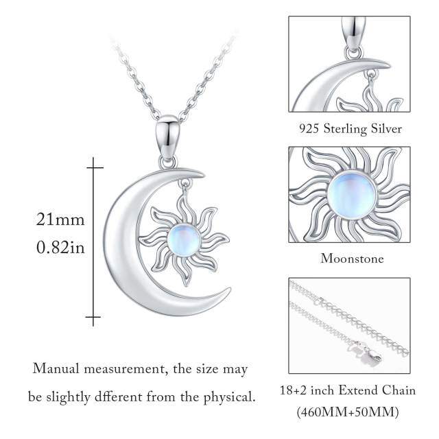 Sterling Silver Round Moonstone Moon & Sun Pendant Necklace-7