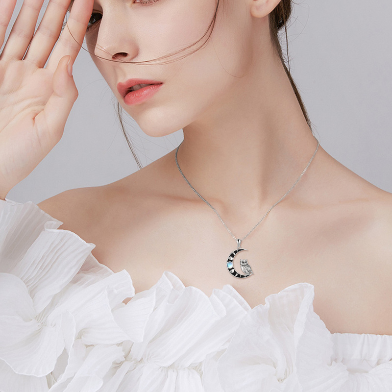 Collana con ciondolo in argento sterling con pietra lunare e gufo-2