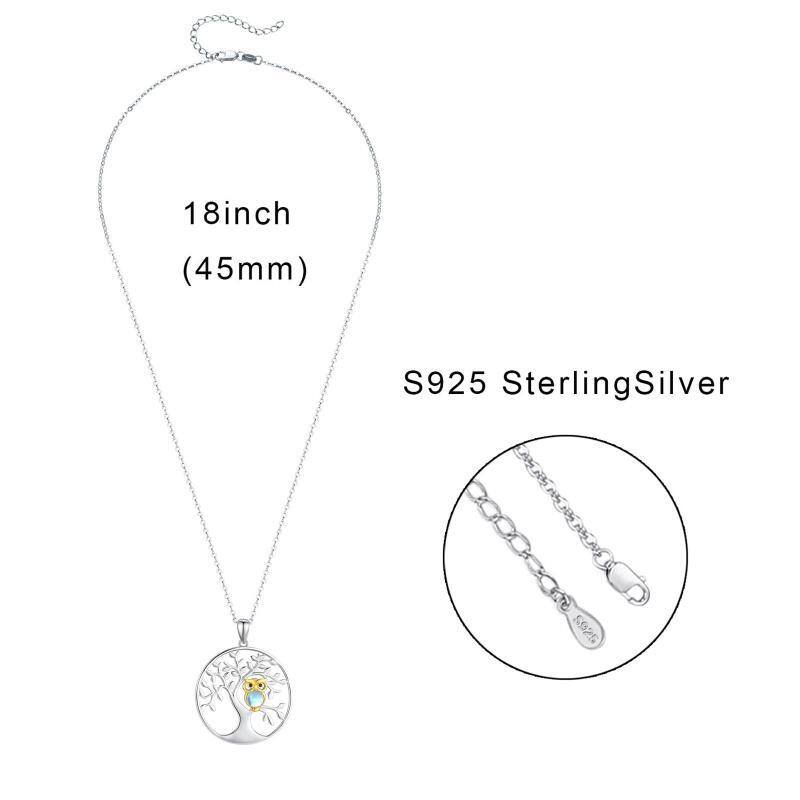 Sterling Silver Round Moonstone Owl & Tree Of Life Pendant Necklace-6