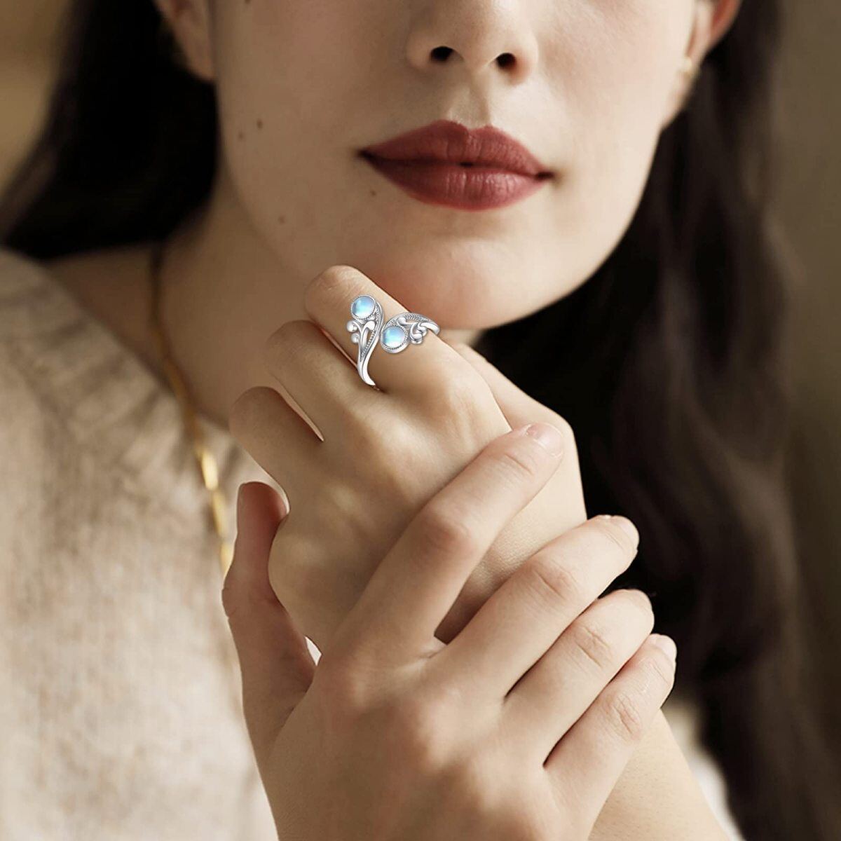 Sterling Silver Round Moonstone Round/Spherical Ring-2