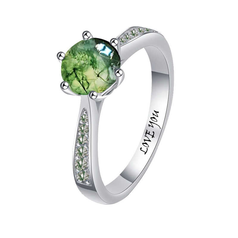 Sterling Silver Round Moss Agate Circle Ring-5