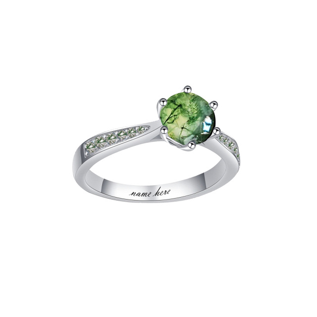 Sterling zilveren Ronde Mos Agaat Cirkel Ring-4